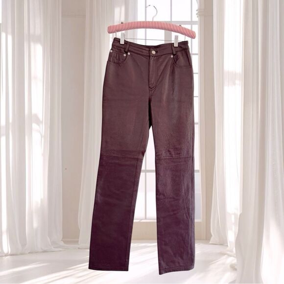 VTG Jeanology Newport News Deep Burgundy Plum Leather Jeans Size 4 - Picture 3 of 15